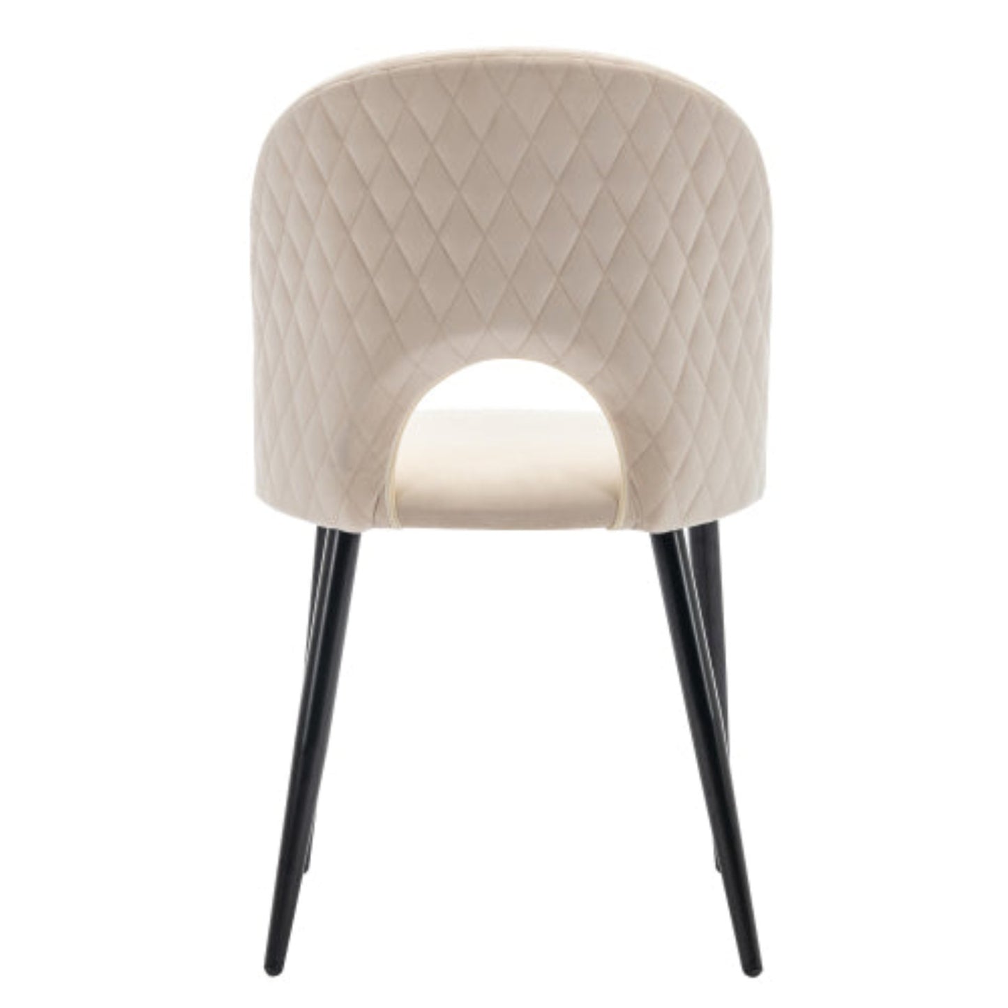 Beige Velvet Dining Chairs,Upholstered, Metal Frame, Adjustable Feet, Diamond Back-Set of 2