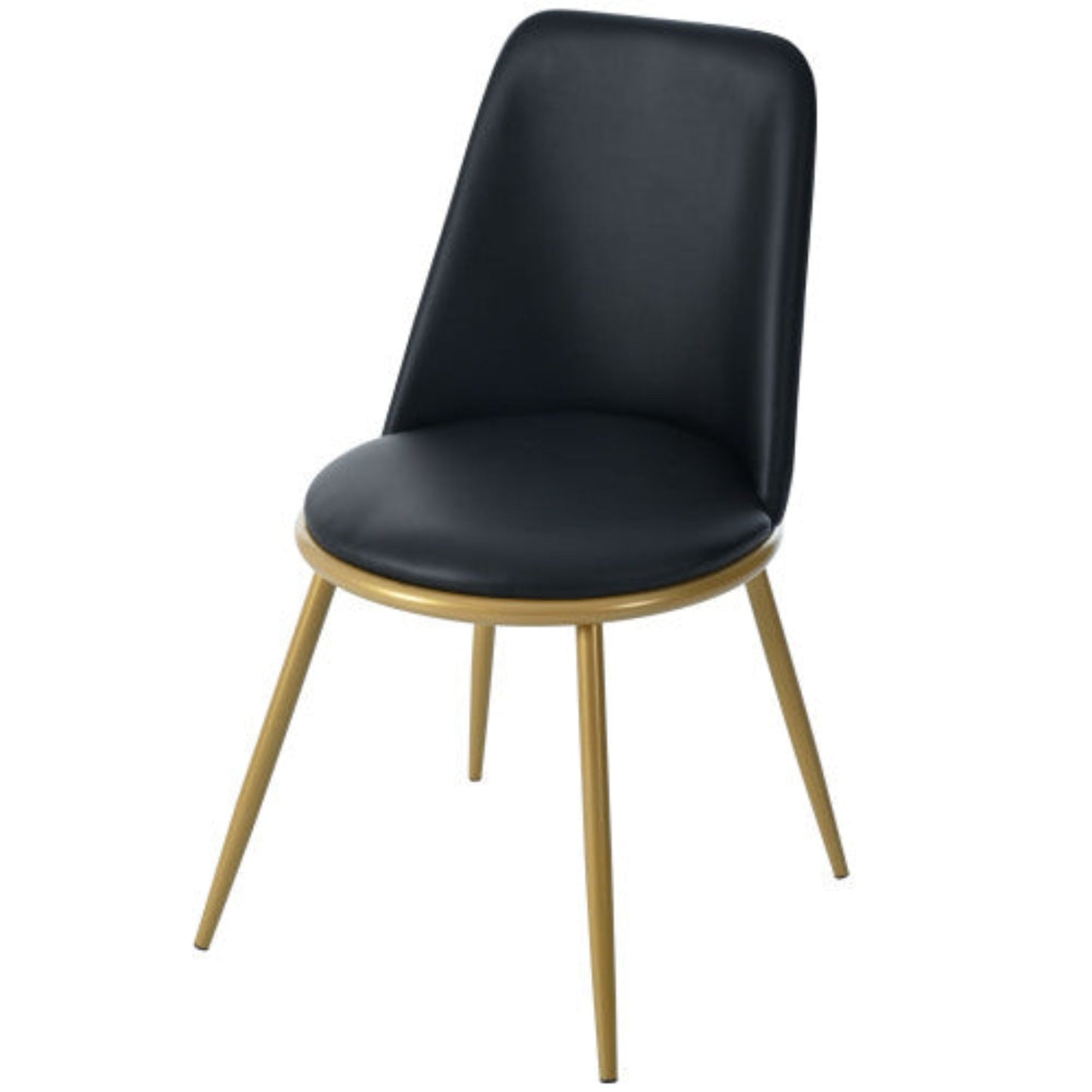Black PU Leather Dining Chairs,Round Back, Metal Frame, Golden Legs,Set of 2