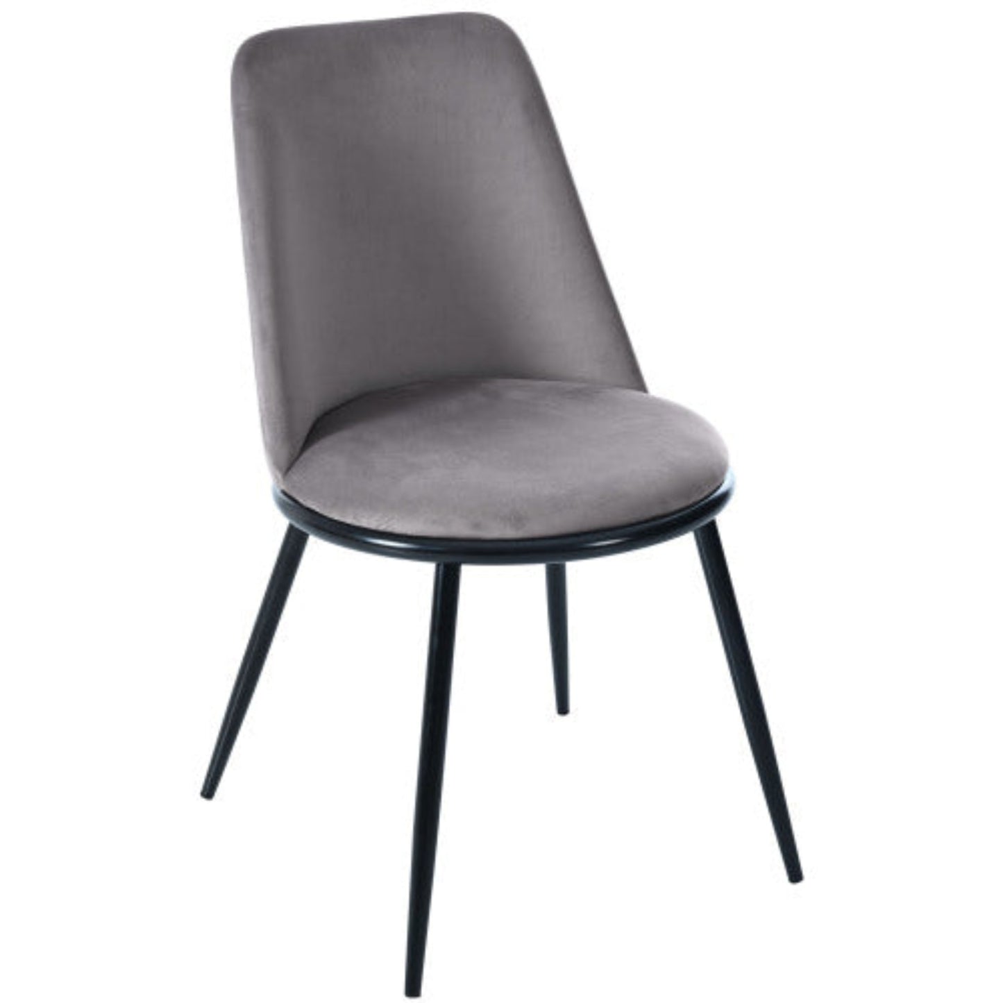 Gray Velvet Dining Chairs,Round Back, Metal Frame, Black Legs, 150kg Capacity-Set of 2