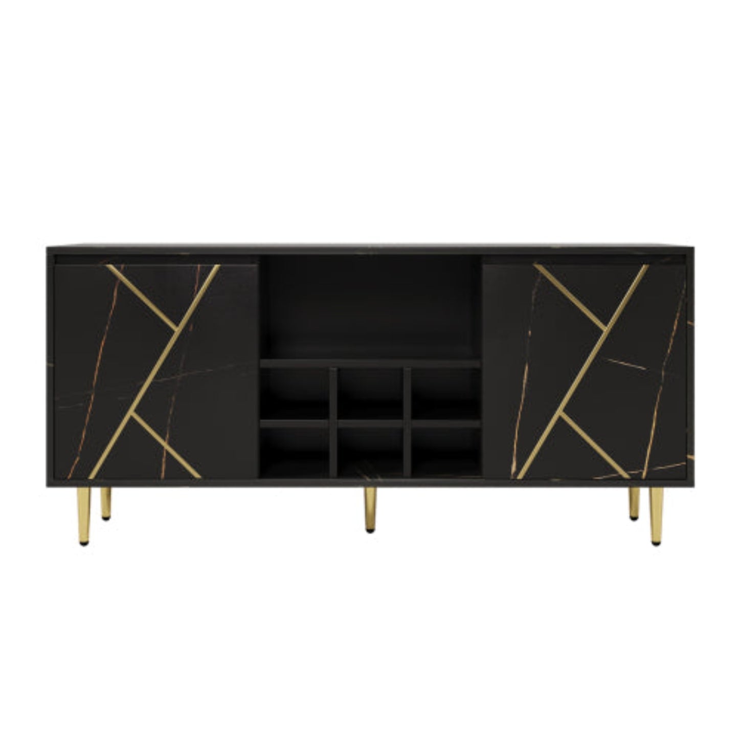 BlackGold Side Cabinet,Wine Rack, Elegant Design, 148x40x70cm
