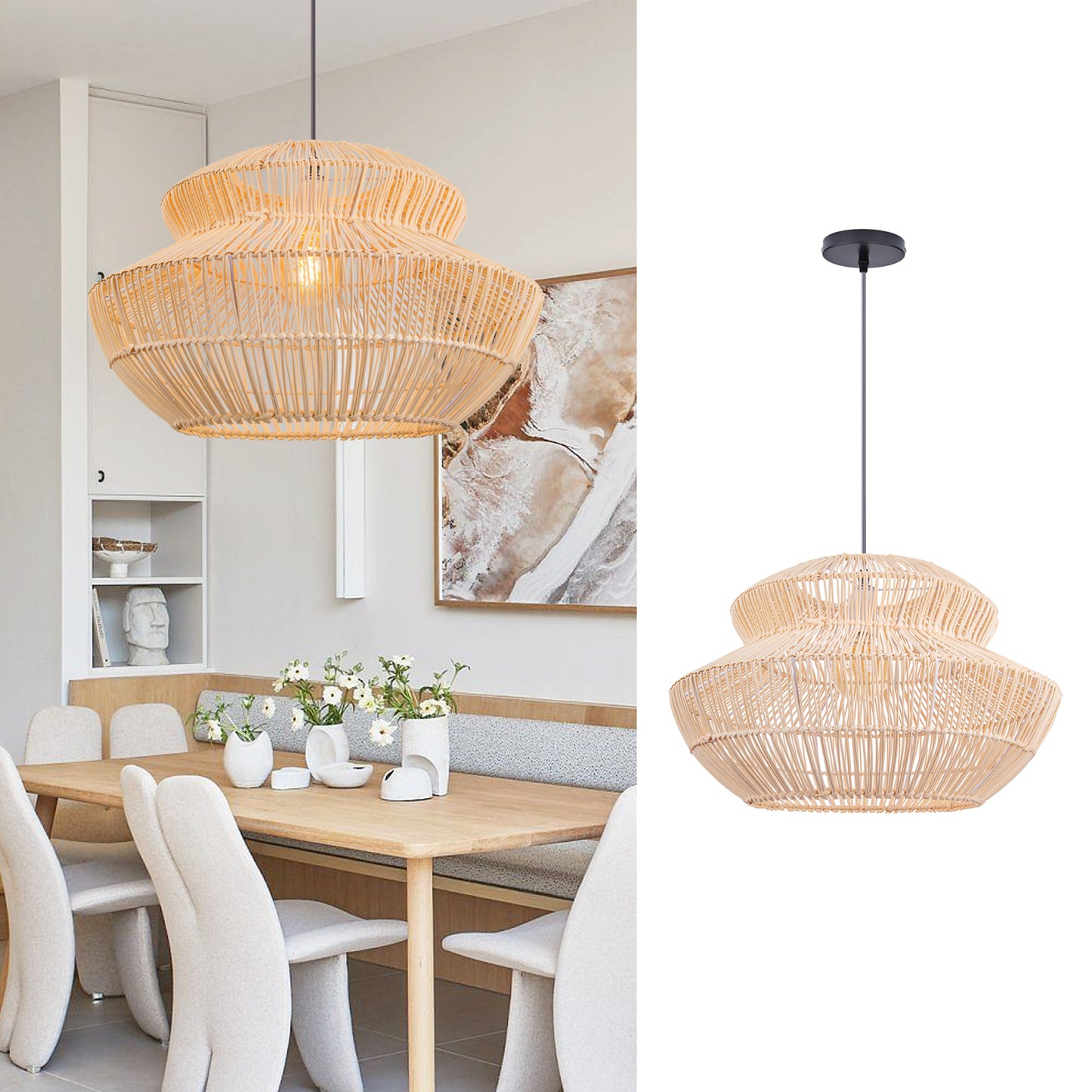 (Q)Handmade Rattan Pendant Light,,Rustic Style Rattan Pendant Light,Rattan Dome Decoration,Suitable for Living Room,Dining Room,Coffee Shop