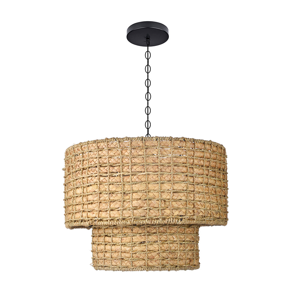 (M)ARTURESTHOME Pendant Light Fixture Rattan Drum Shade Chandelier For Living Room
