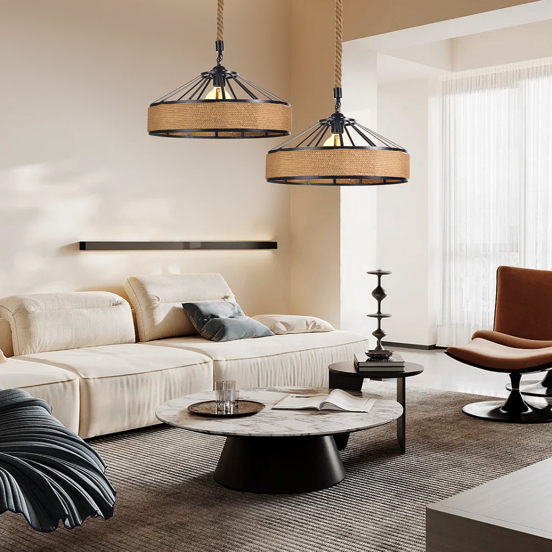 (Q)Creative Rope Vine Yurt Lampshade Pendant Light, Industrial Retro Vine Lamp Pendant Light, Suitable for Kitchen Islands and Living Rooms