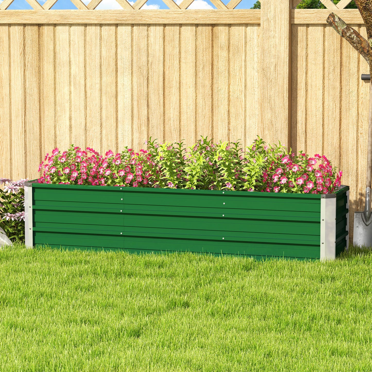 Garden bed planter box made of steel 183 x 47 x 40 cm with gloves, green, for vegetables and flowers