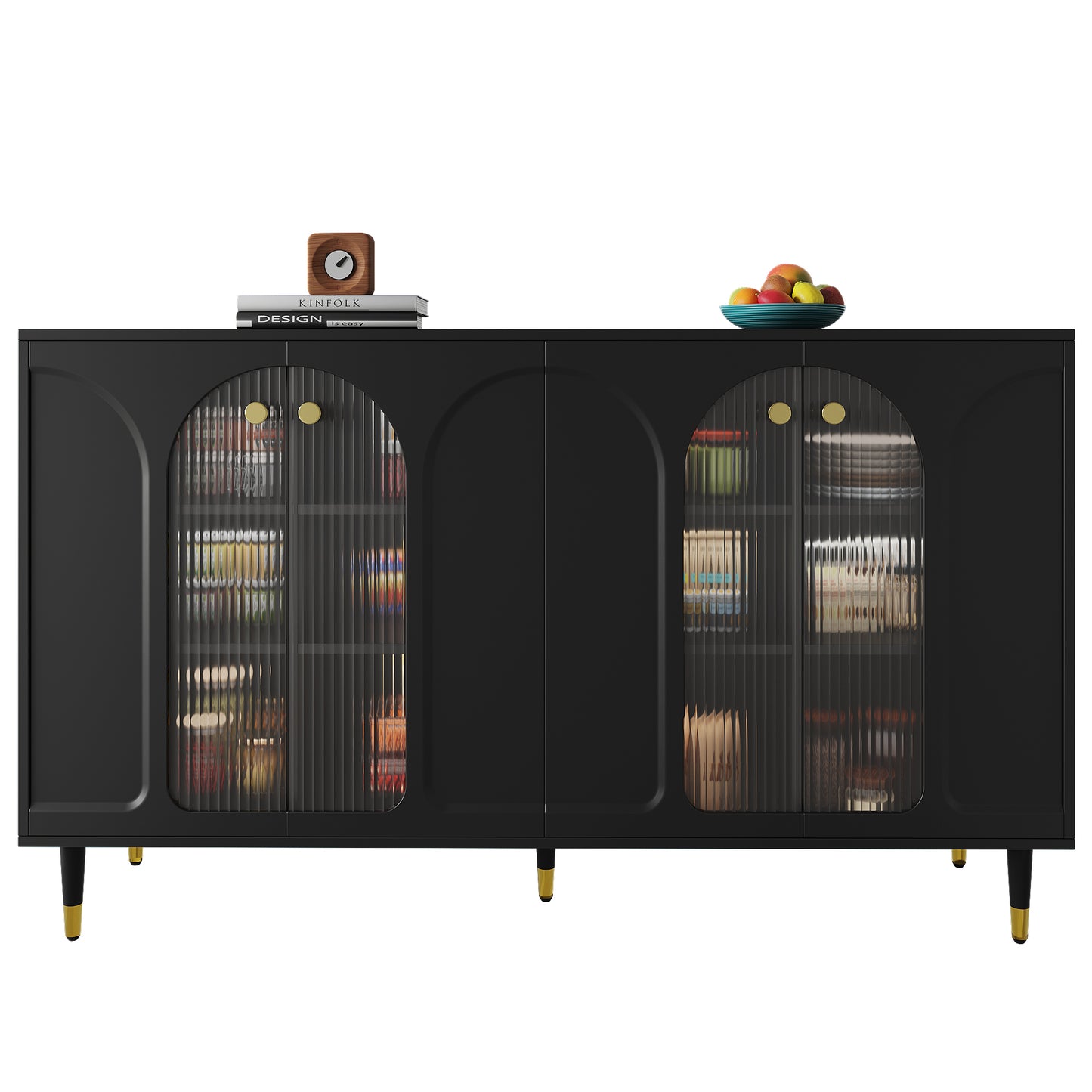 Modern and Simple Black Sideboard with Changhong Glass Door (140 x 40 x 85 cm)