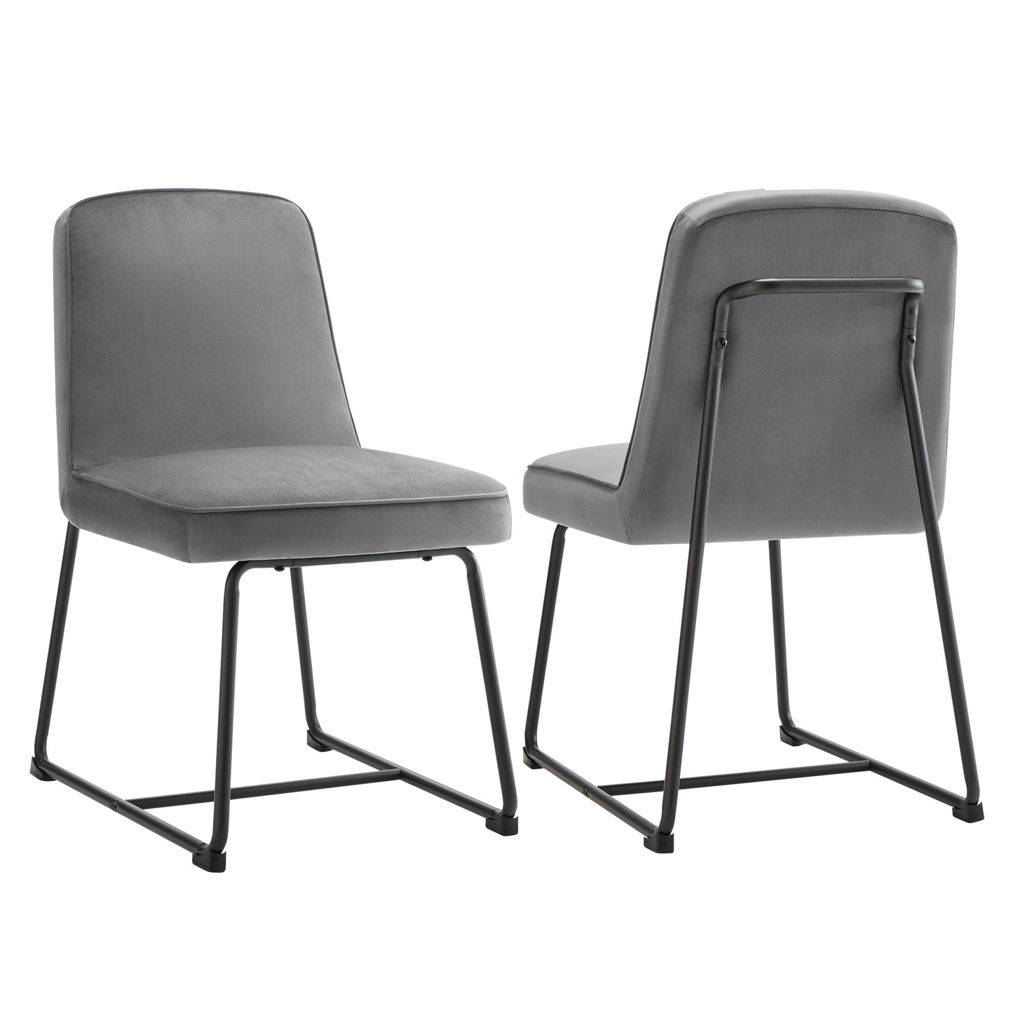 Gray Velvet Dining Chairs-Upholstered Backrest, Black Metal Frame, Set of 2