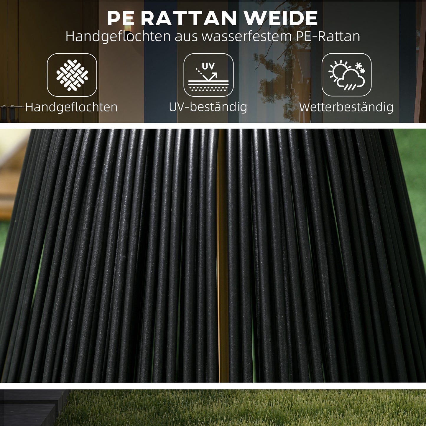 Solar Light Rattan Waterproof Street Light with Light Sensor, Automatic LED Garden Light, Outdoor Light, Black, Metal