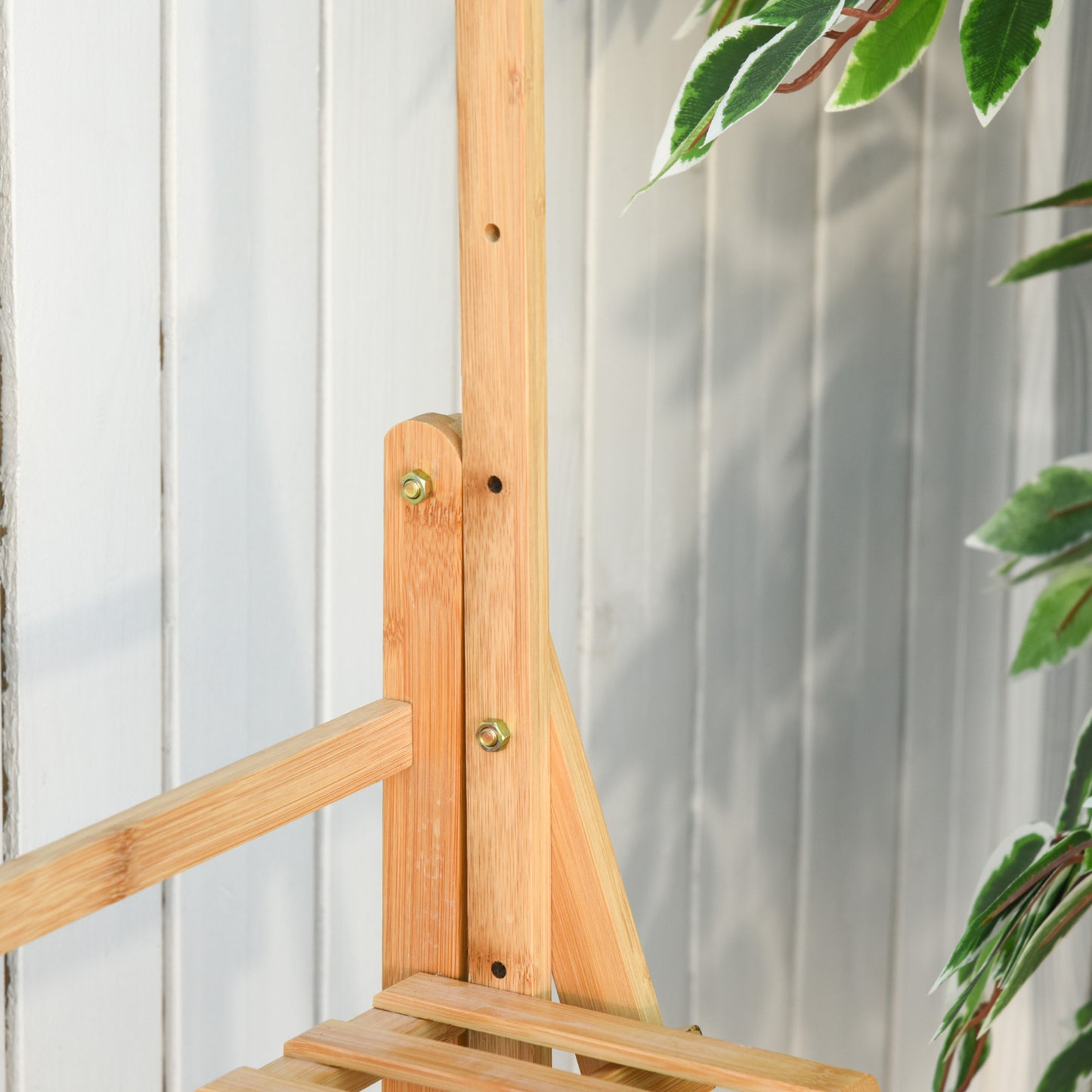 Flower staircase wooden plant stand ladder shelf 70 x 40 x 143 cm with adjustable hanging height for hanging plants Bamboo Natural