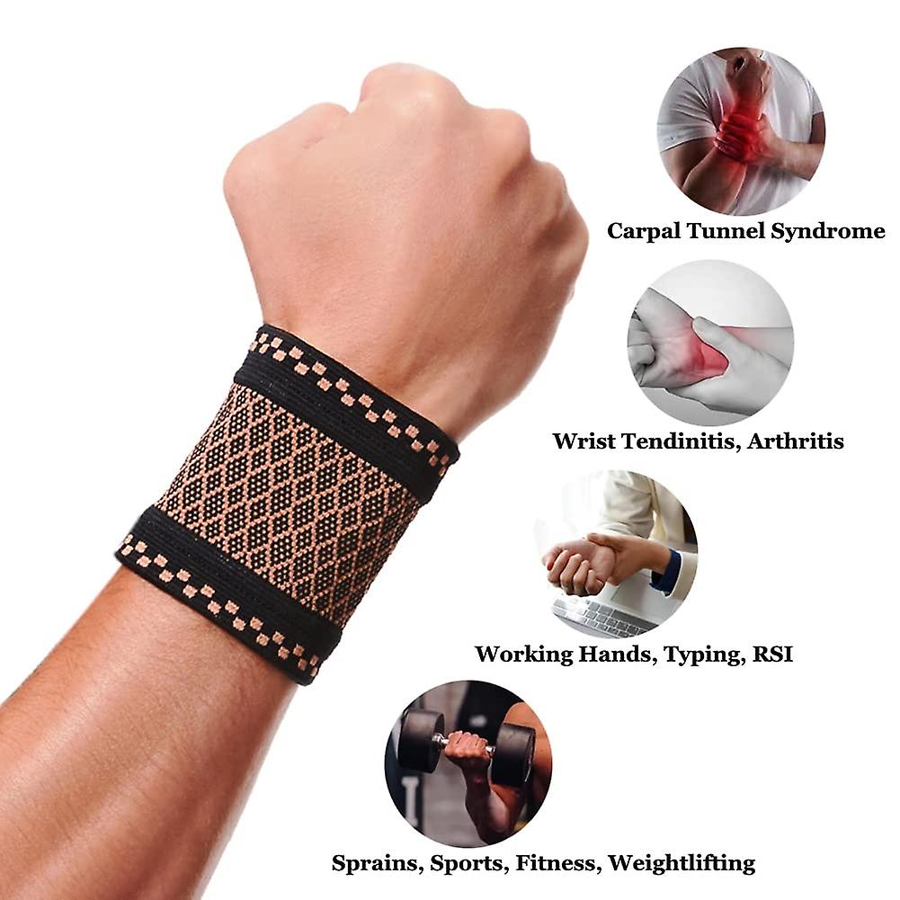 (Y)2pcs Copper Wrist Compression Brace, Elastic Wrist Support Sleeve Wrist Braces For Tendonitis, Arthritis Pain Relief