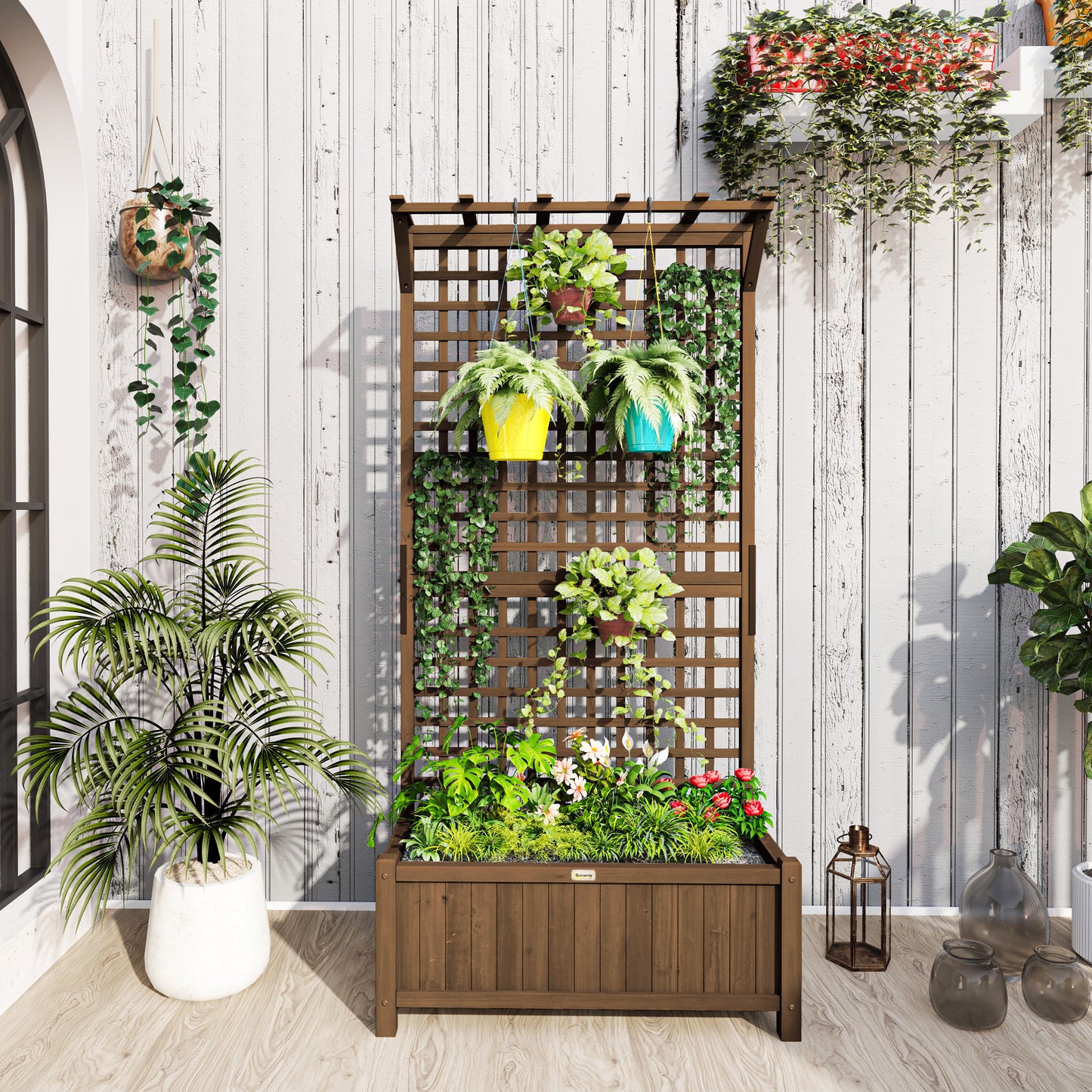 Raised Flower Bed Planter with Trellis, 90 x 45 x 183 cm for Garden Balcony Terrace, Flower Pots for Climbing Plants Basket Plants
