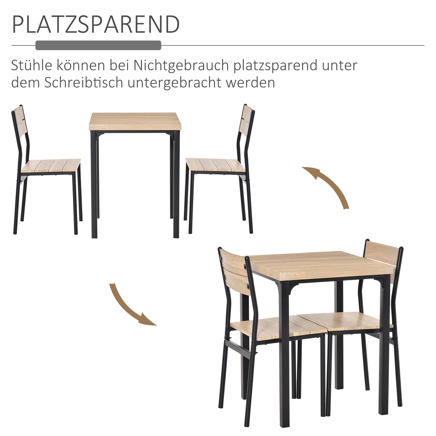 Dining Table Kitchen Table and Chair Set Natural Wood Grain + Black (Including 1 Table + 2 Chairs)