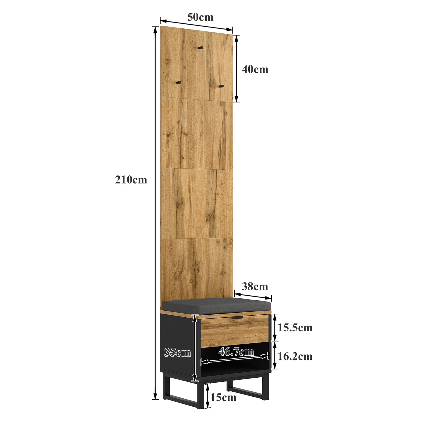 Complete Wardrobe Set with Shoe Stool, Cushion, Front Hanging Hooks, and Drawers