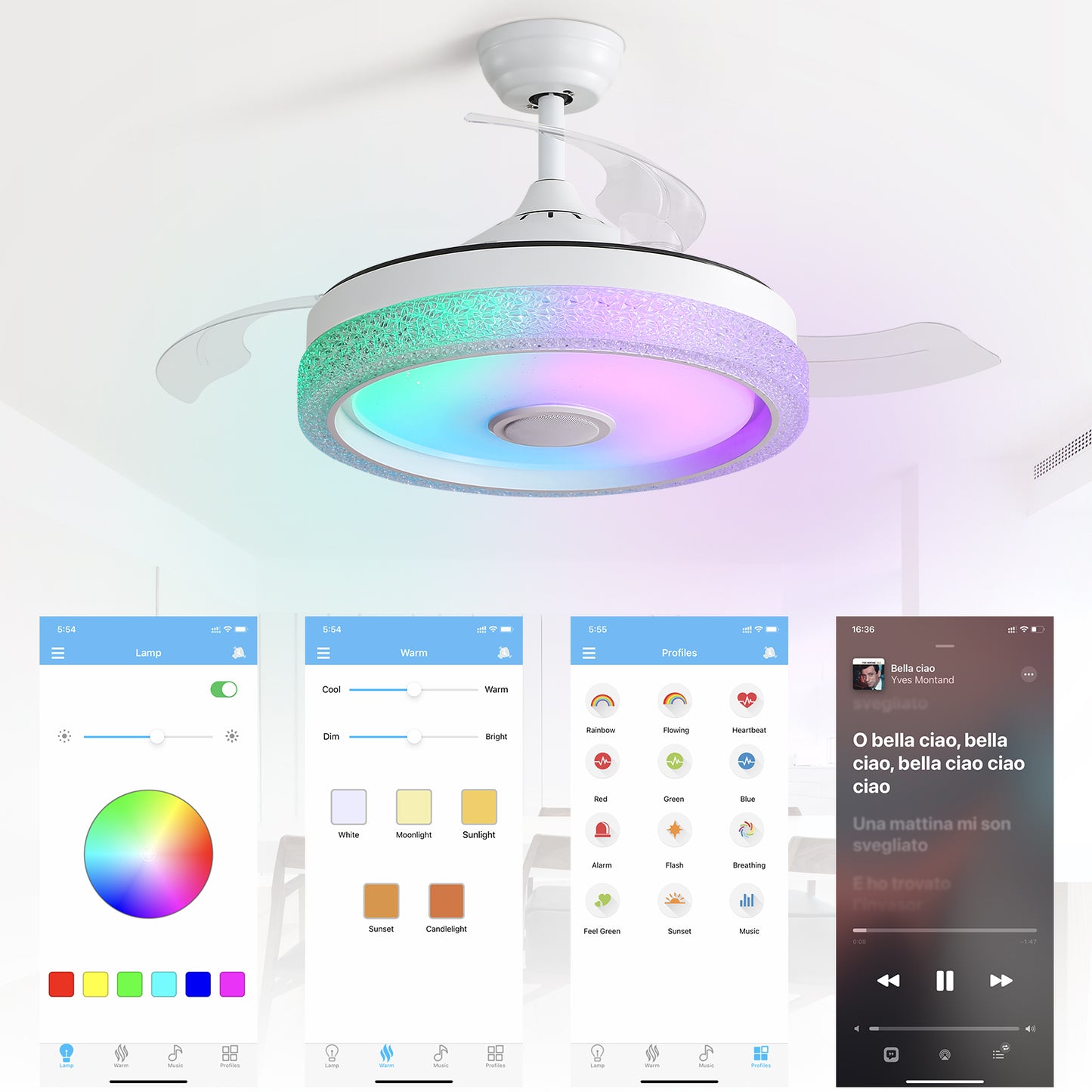 42" Modern Invisible Ceiling Fan with 3 ABS Blades, Reversible DC Motor & 32W LED Light, Remote Control