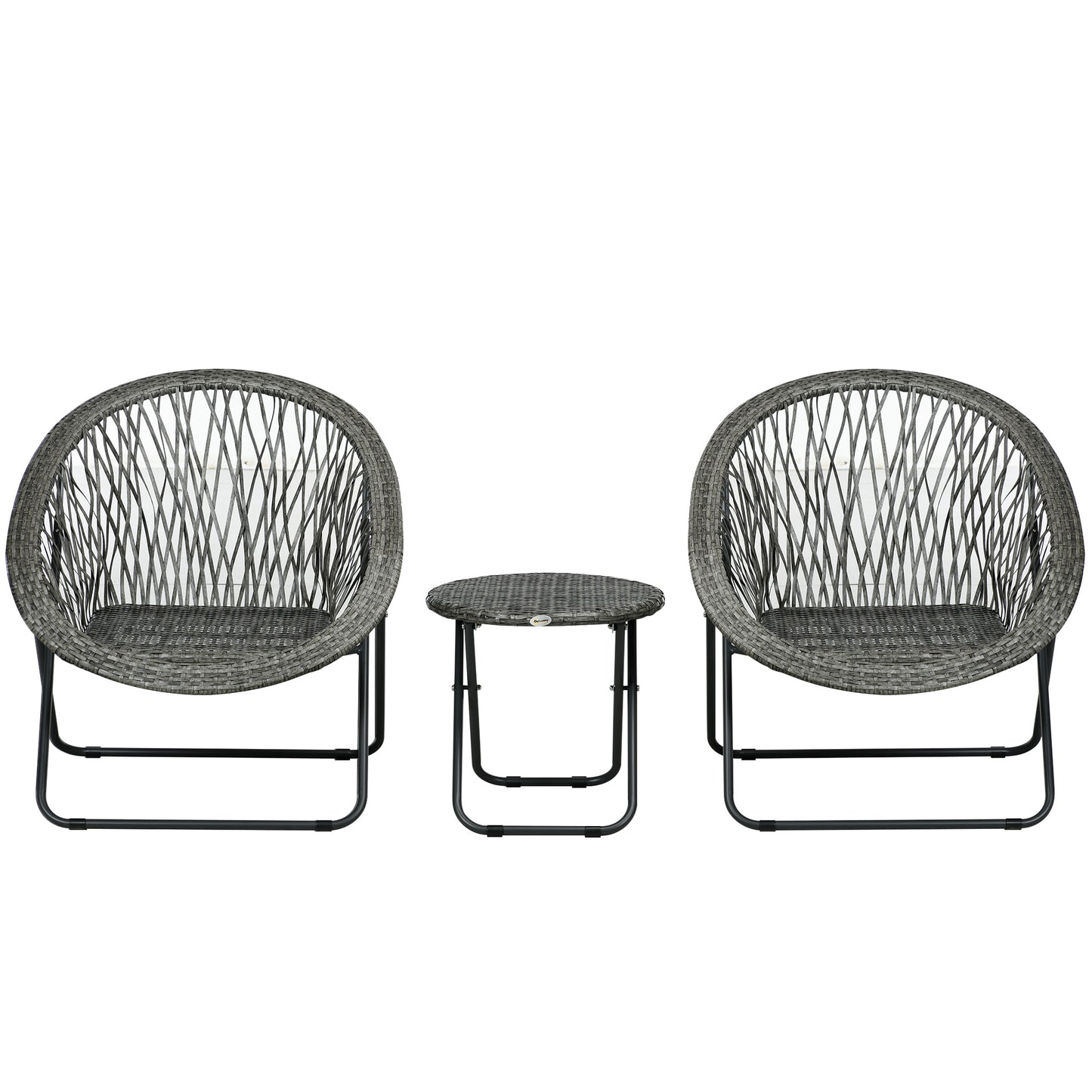 Folding garden furniture balcony set with coffee table and 2 chairs, including cushions, steel grey, for terrace and garden