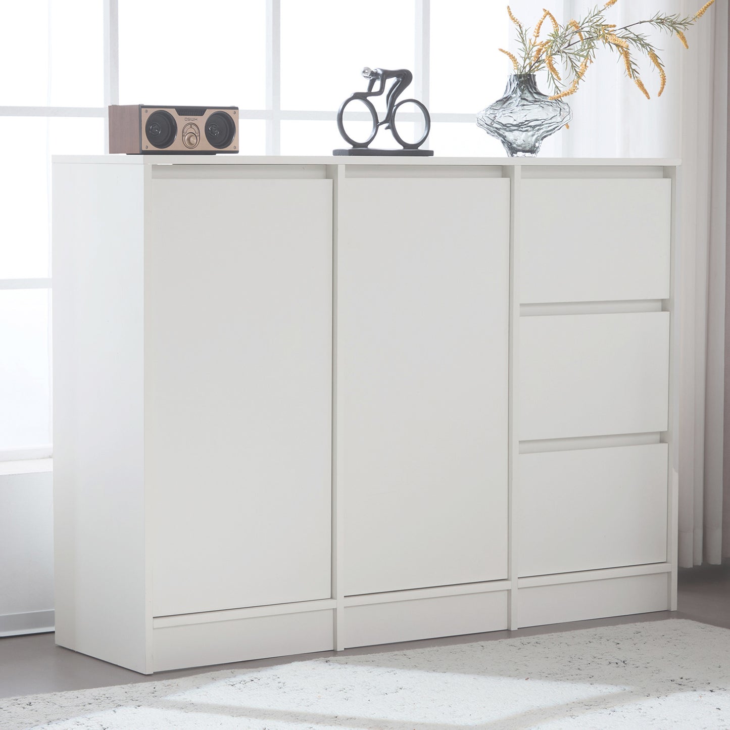 Modern Sideboard with Large Storage Space, Two Doors, Three Drawers, and Adjustable Shelf (120x90x35 cm)