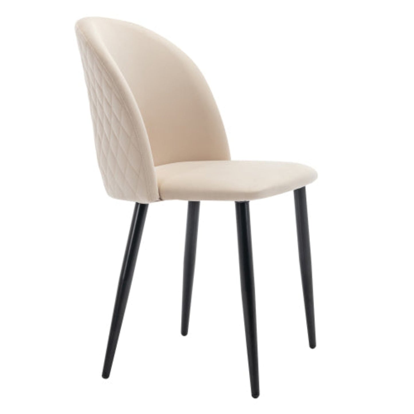 Beige Velvet Dining Chairs,Upholstered, Metal Frame, Adjustable Feet, Diamond Back-Set of 2