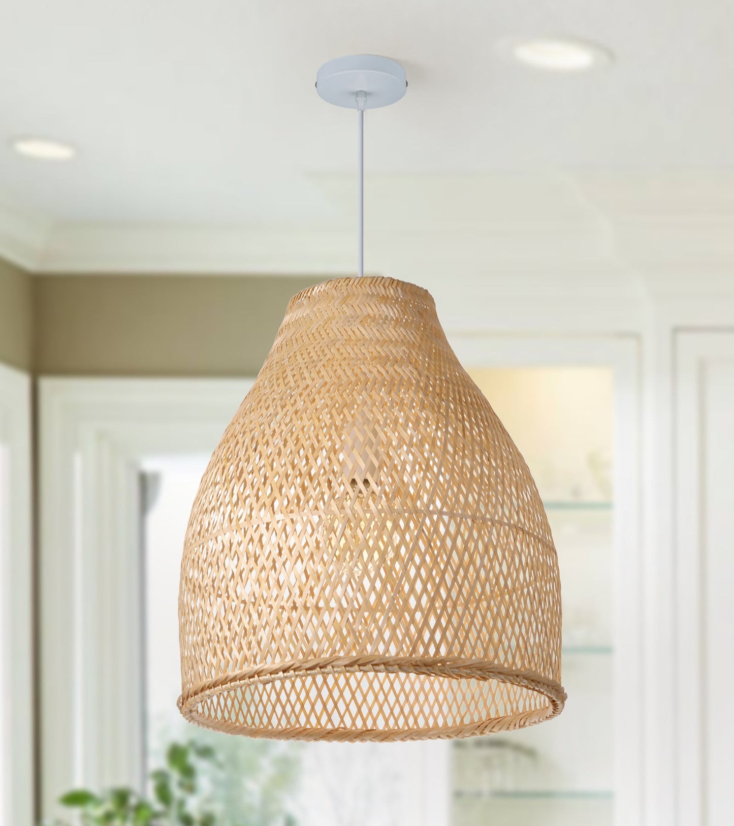 (Q)Handmade Woven Bamboo Pendant Light,Bohemian Style Cage Lampshade Pendant Light, Suitable for Restaurants,Bedrooms, Farmhouses