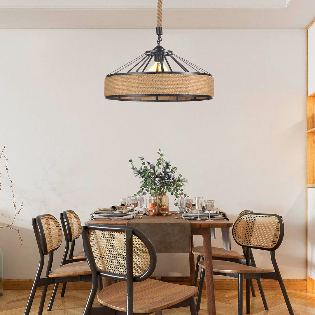 (Q)Creative Rope Vine Yurt Lampshade Pendant Light, Industrial Retro Vine Lamp Pendant Light, Suitable for Kitchen Islands and Living Rooms