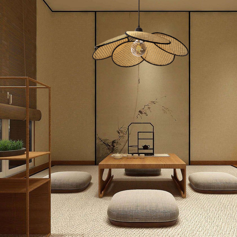 (M)ARTURESTHOME Rattan Pendant Light Fixture Black Hanging Chandelier For Living Room