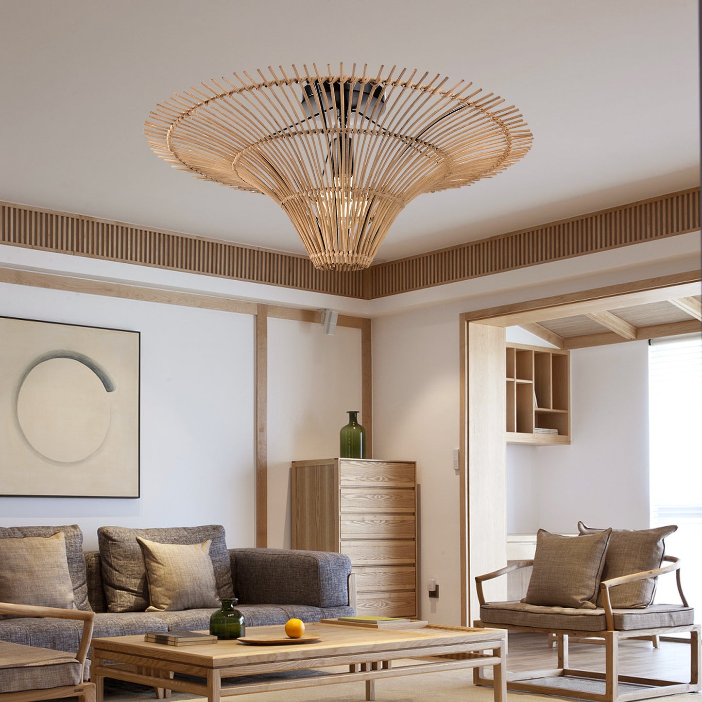 (M)ARTURESTHOME Rustic Wicker Ceiling Light Fixtures Boho Rattan Chandelier for Coastal Kitchen Island Dining Room