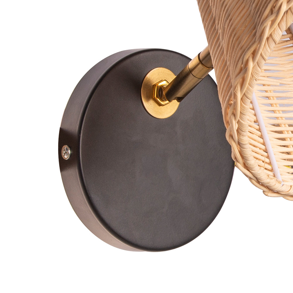 (M)Rattan Wall Lamp Lantern Wall Sconces Wicker Lamp Hand Woven Rattan Wall Light Farmhouse Rustic Boho Sconces Wall Lighting for Living Room Bedroom