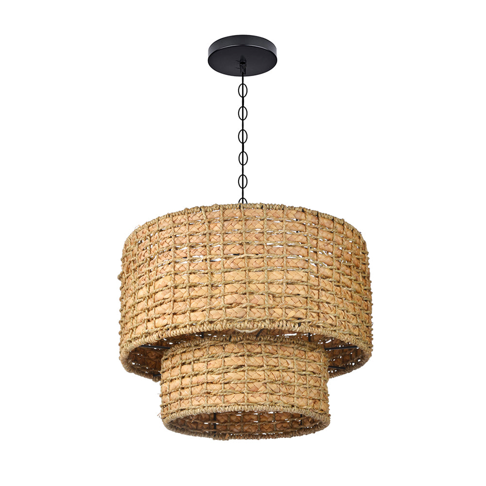 (M)ARTURESTHOME Pendant Light Fixture Rattan Drum Shade Chandelier For Living Room