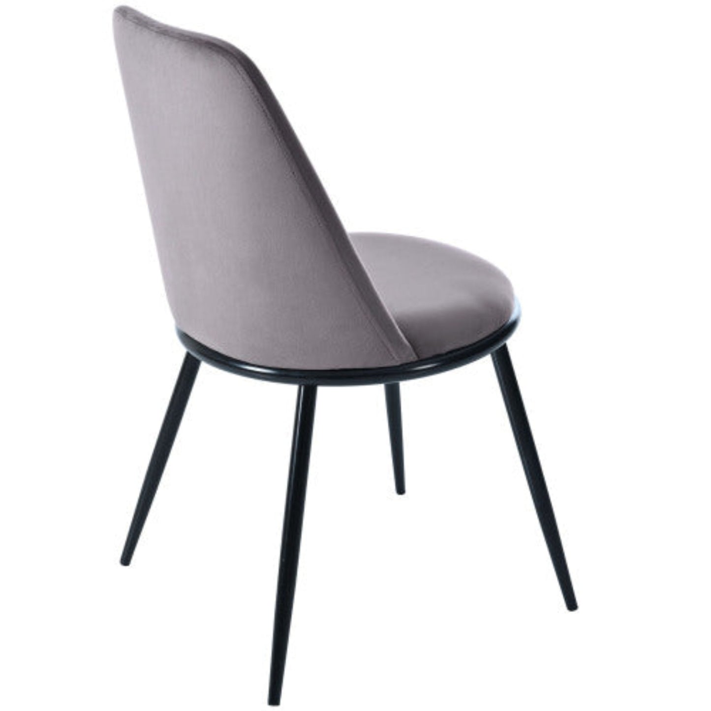 Gray Velvet Dining Chairs,Round Back, Metal Frame, Black Legs, 150kg Capacity-Set of 2