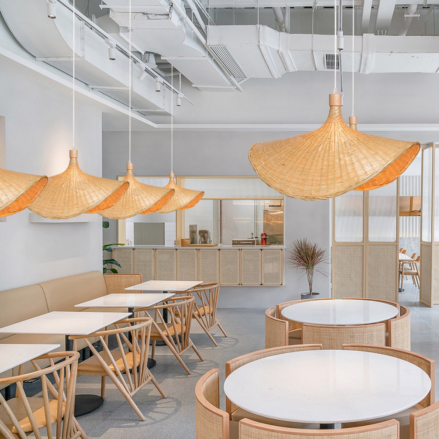 (Q)Handmade Bamboo Pendant Light, Bohemian Style Bamboo Fan Lampshade Pendant Light, Suitable for Kitchen, Living Room, Bedroom