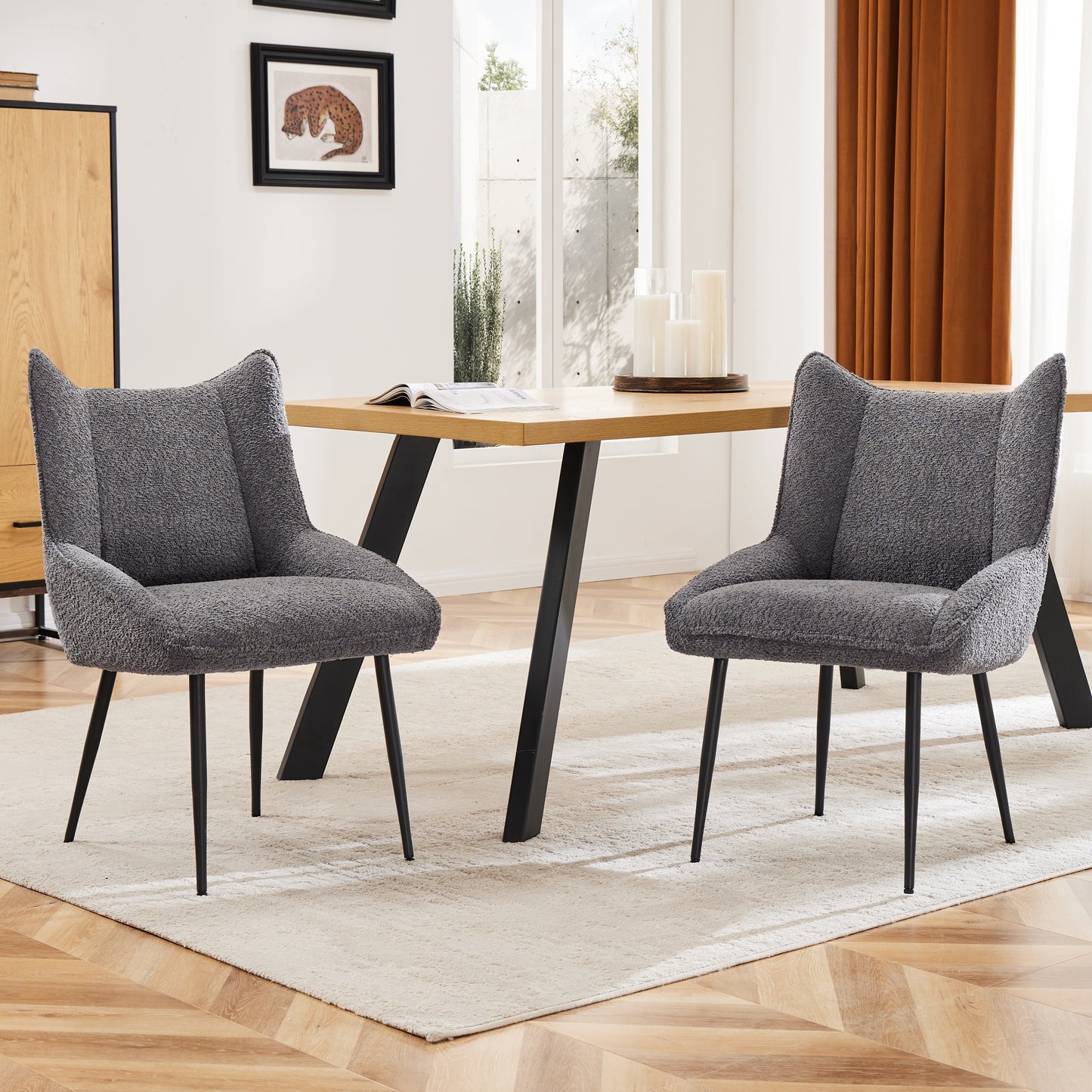 Gray Teddy Velvet Lounge Chairs-Thickened Cushions, Set of 2