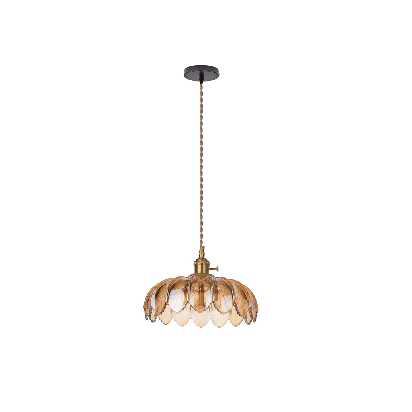 (M)Glass Tawny Pendant Light Fixture Rope Cord 1 Light Hanging Chandelier For Living Room