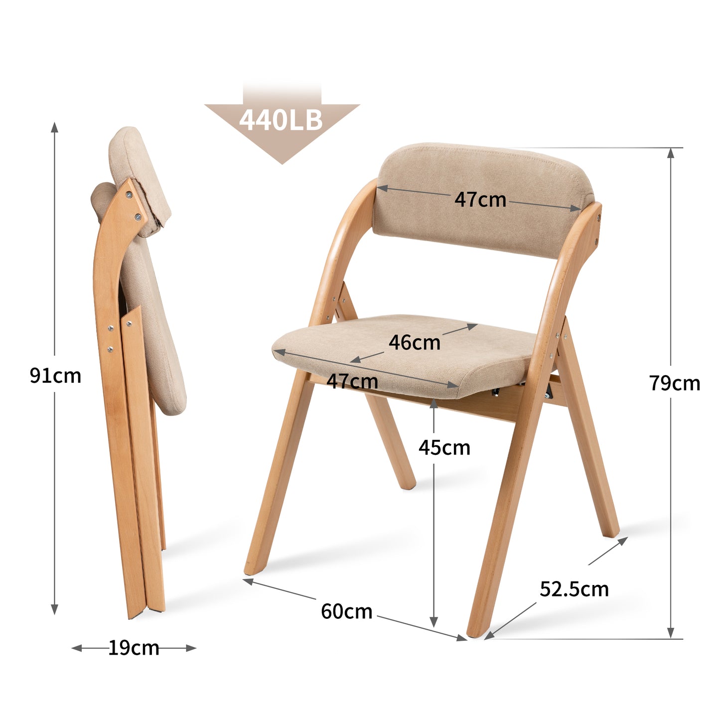 Wooden Stackable Folding Chairs with Padded Seats & Removable Covers - 2 Pack for Kitchen, Office, Wedding, Party, Picnic