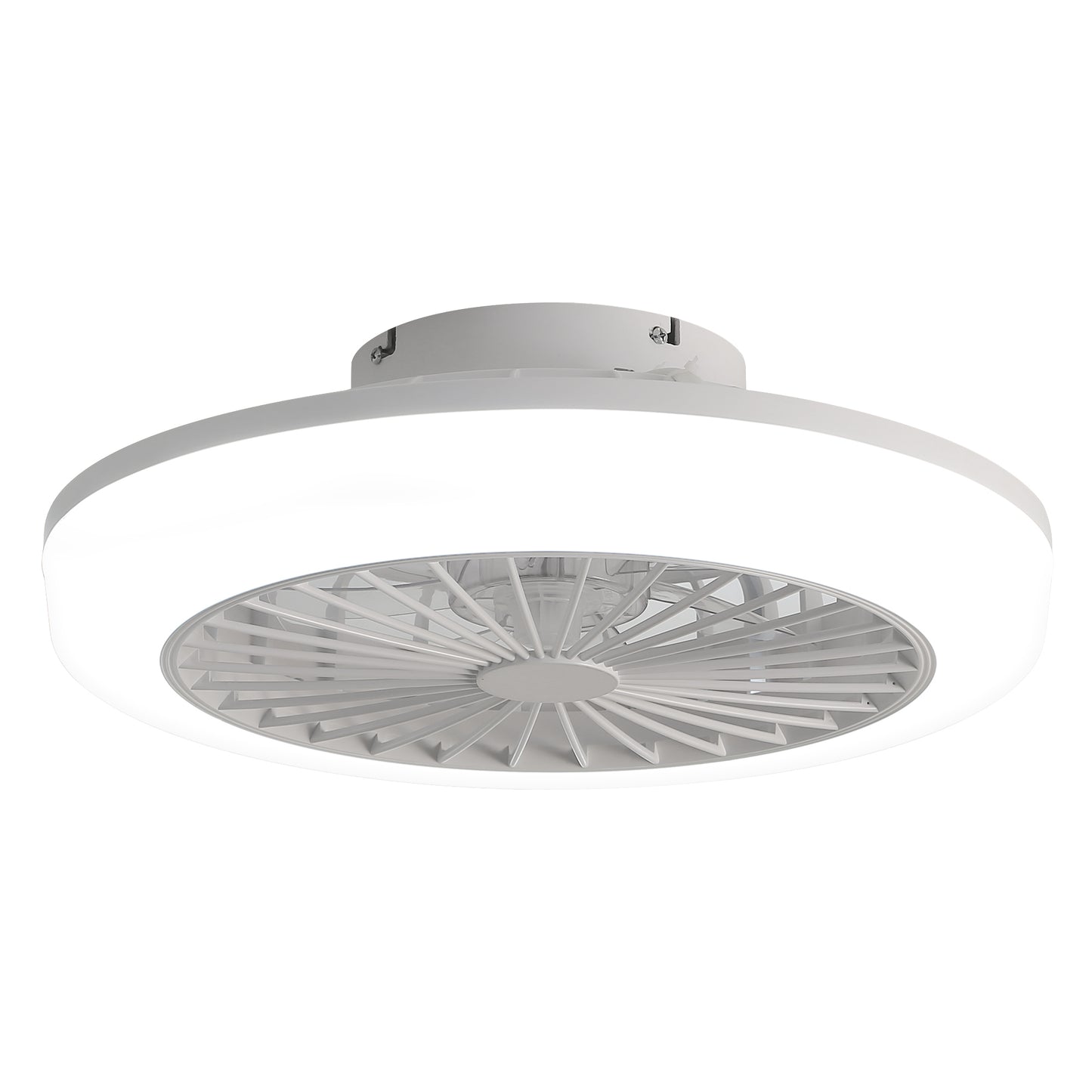 18" Enclosed Bladeless Ceiling Fan with Light & Remote, Modern Low Profile Flush Mount for Bedroom, Kitchen, Dining Room