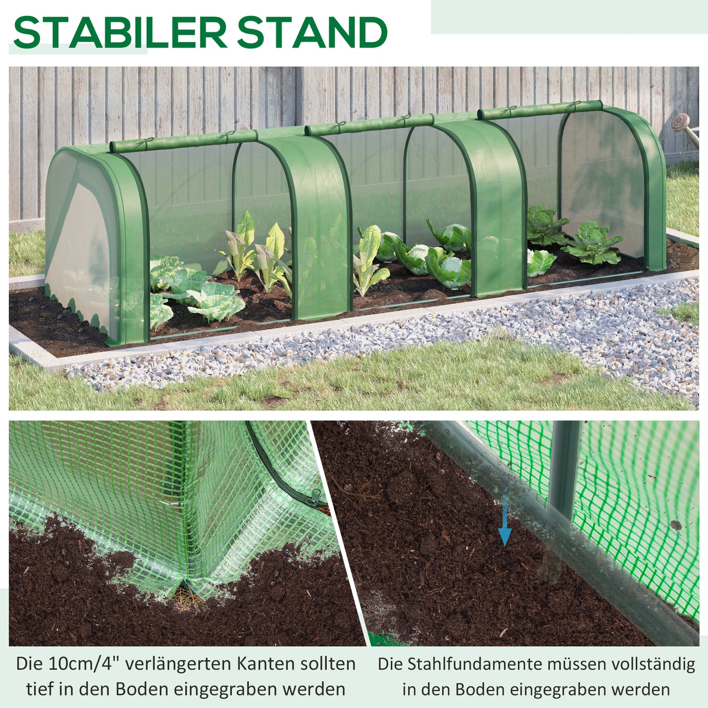 Plastic greenhouse with door 295x100x80 cm, plant house for plant cultivation made of steel & PE, green
