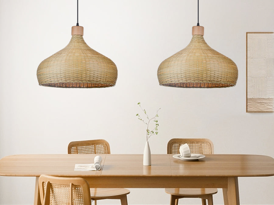 (Q)Handmade Bamboo Pendant Light, Modern Minimalist Style Bamboo Cage Pendant Light, Suitable for Living Rooms, Study Rooms, Dining Rooms