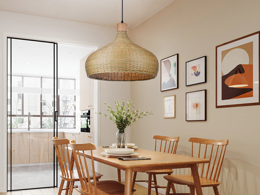 (Q)Handmade Bamboo Pendant Light, Modern Minimalist Style Bamboo Cage Pendant Light, Suitable for Living Rooms, Study Rooms, Dining Rooms