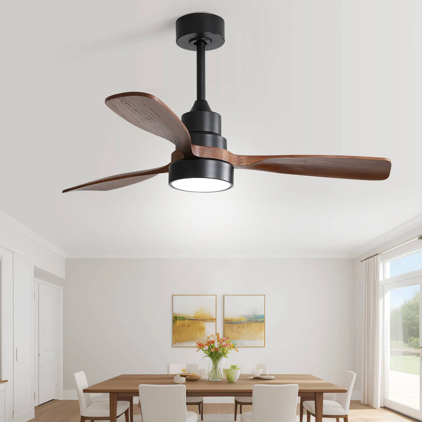 48" Wood Ceiling Fan with 3 Solid Wood Blades, Reversible DC Motor & Remote Control for Living Room