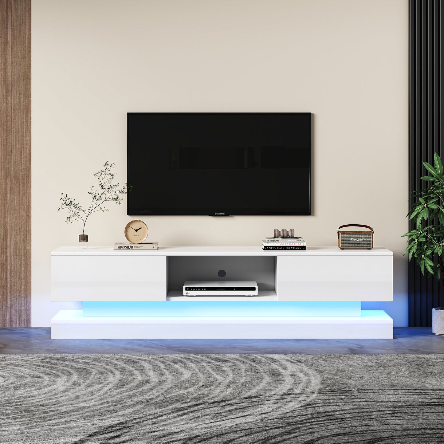 160cm High Gloss TV Cabinet with LED Lighting and 2 Drawers