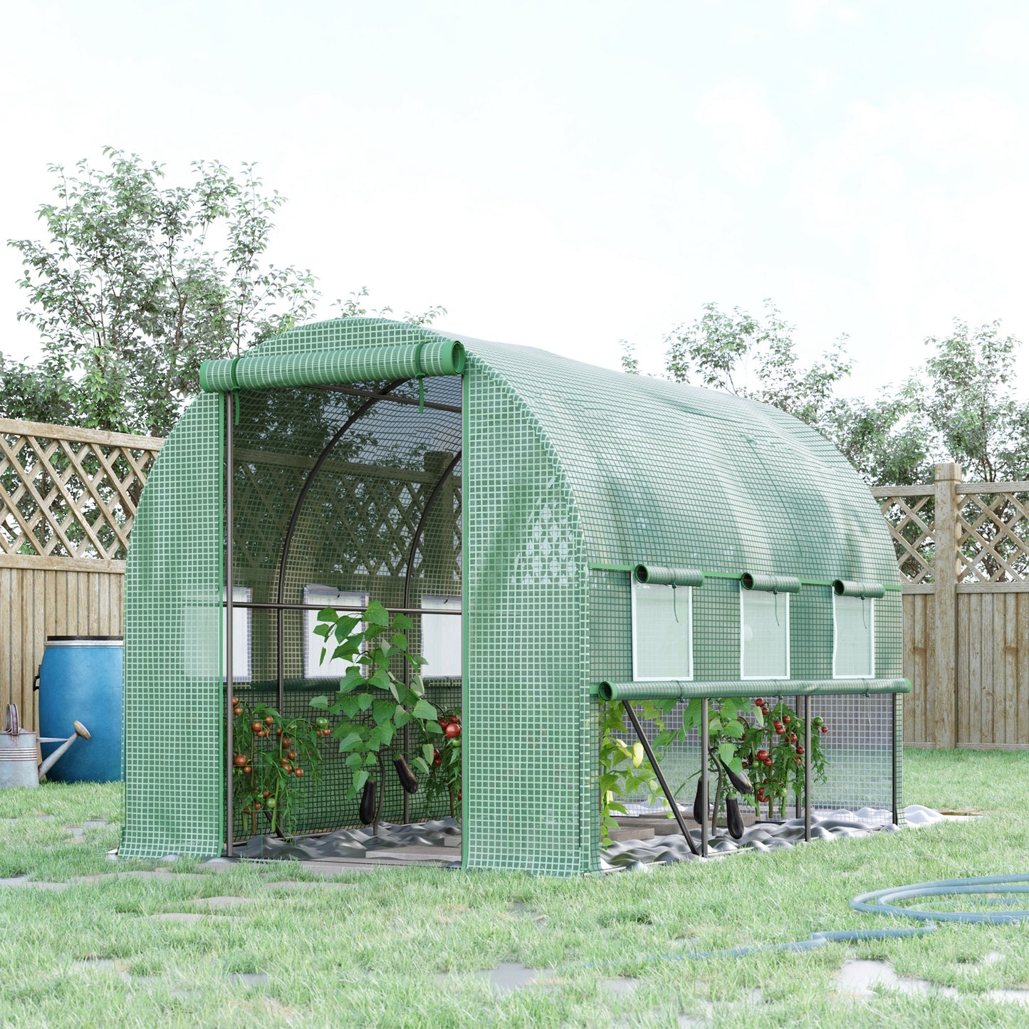 Plastic greenhouse 2.95x2x2m tunnel walkable with 6 windows UV protection for plant cultivation in the garden