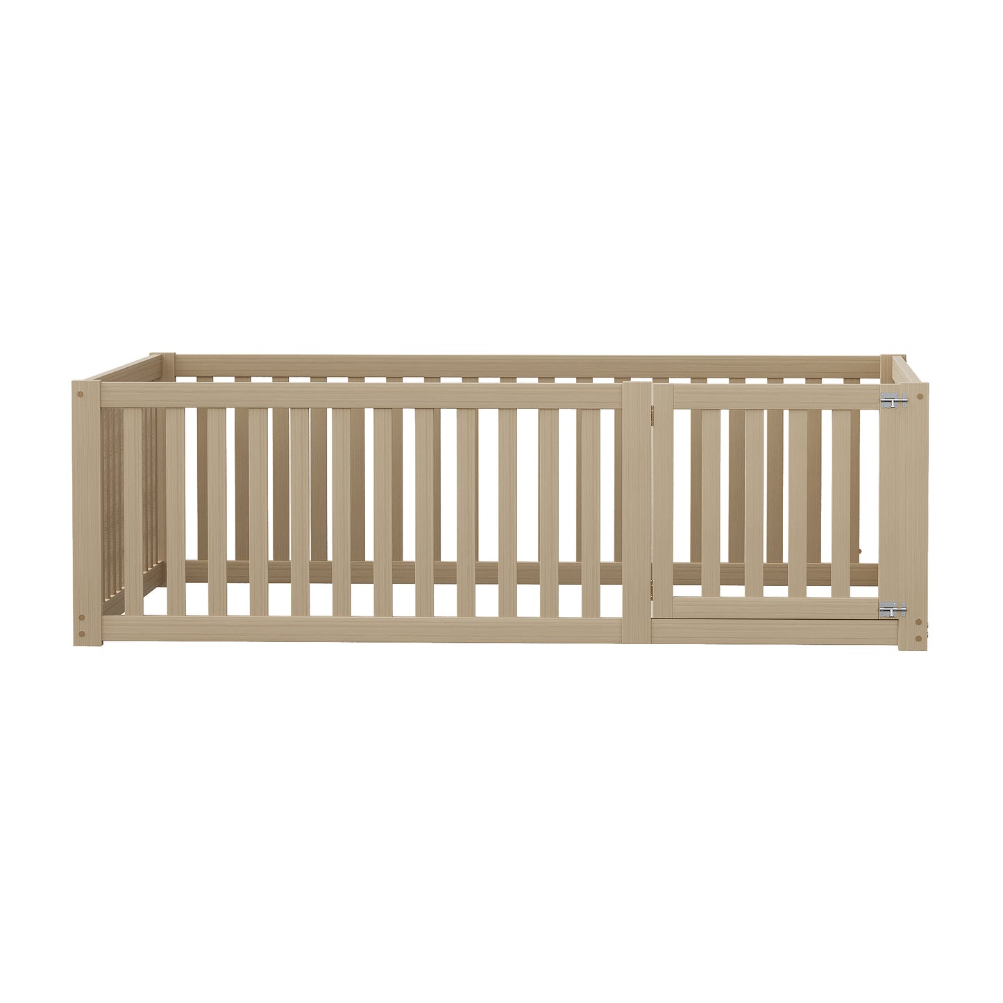 Wooden Floor Bed Frame for Children - 140 x 200 cm with Fence and Door