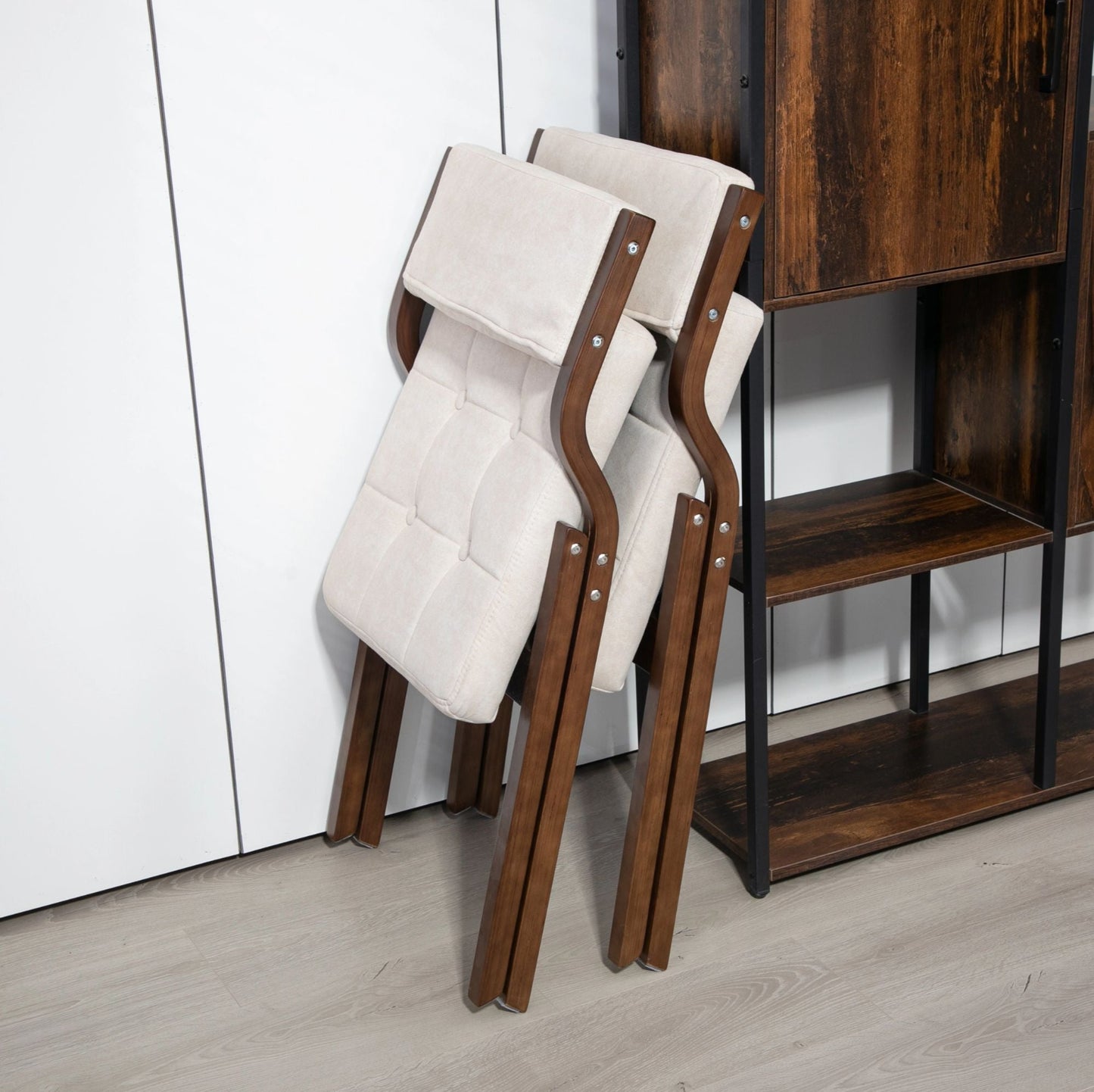Folding Chairs with Cushion - Wooden Padded Chairs 2 Pack, Portable Dining Chairs for Kitchen, Office, Wedding, Party