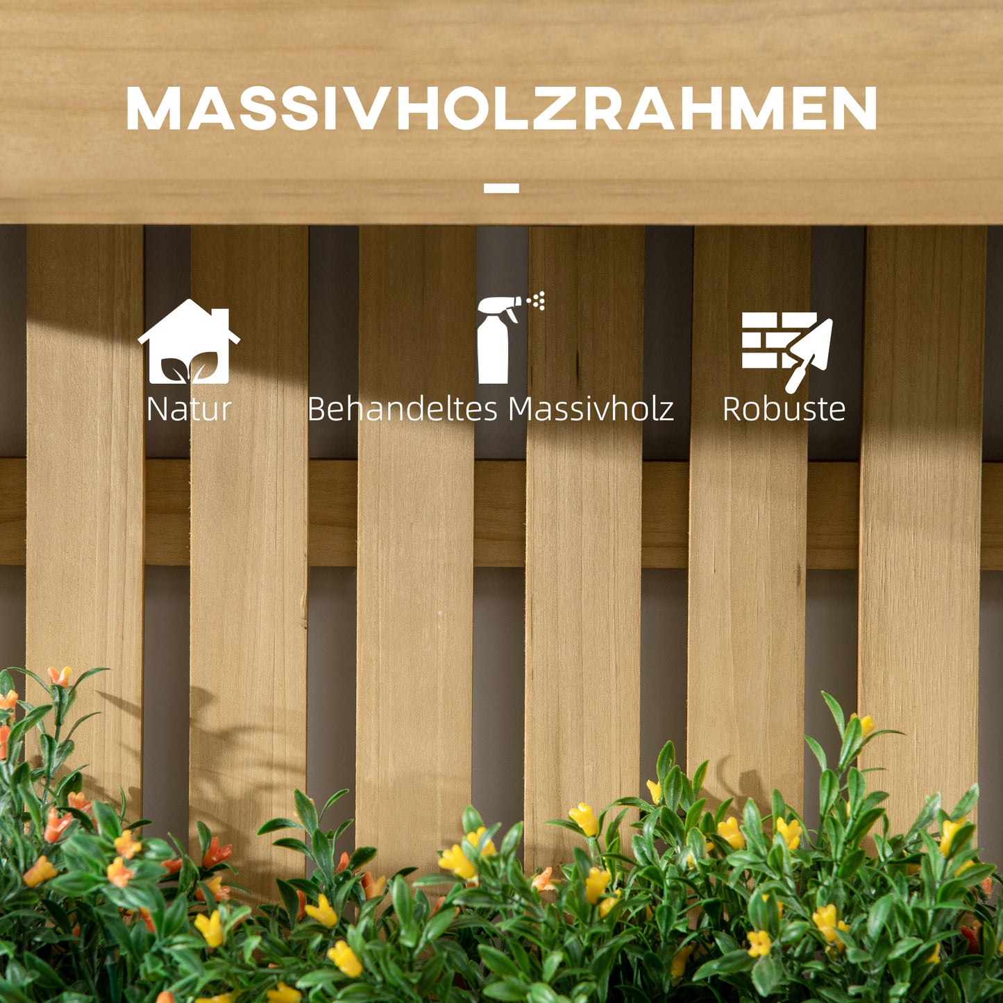 Flower box with trellis, movable raised bed made of solid wood, 60 x 16 x 80 cm, perfect for terraces and balconies, natural color