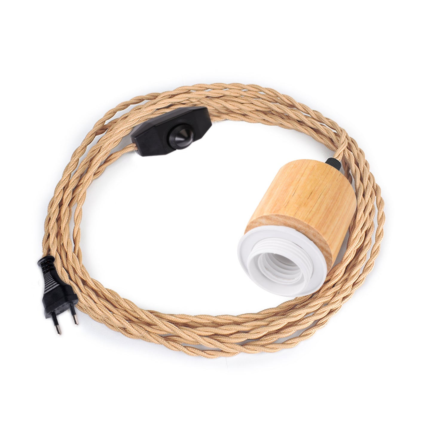 (M)Pendant Light Cord - Hanging Light Kit with Dimmable Switch Vintage Lamp Cord with Twisted Nylon Lights Socket E26 E27 for Farmhouse Lamp Cable DIY (9.8FT/16.4FT/32.8FT, Cylinder Shape)