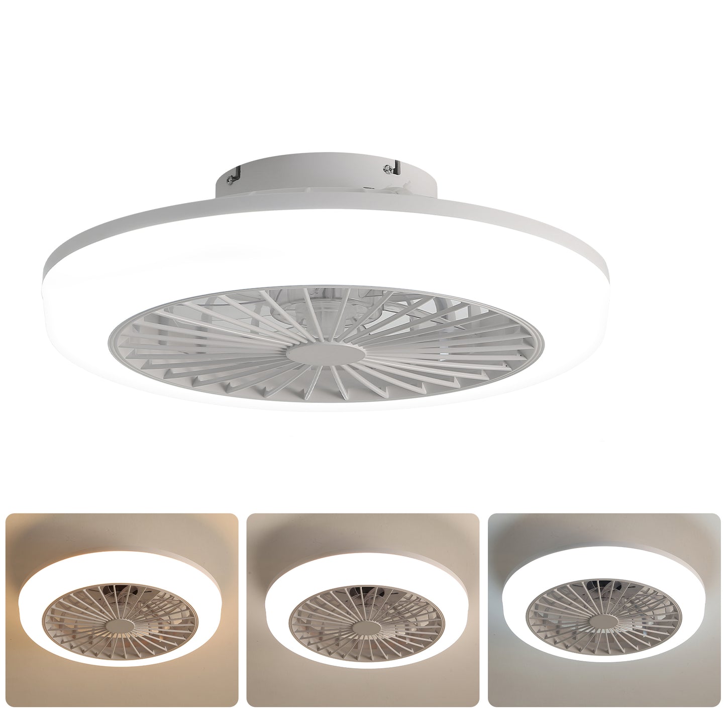18" Enclosed Bladeless Ceiling Fan with Light & Remote, Modern Low Profile Flush Mount for Bedroom, Kitchen, Dining Room
