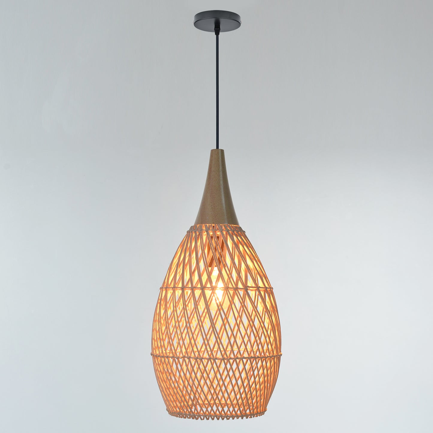 (Q) Handmade Rattan Pendant Light, Modern Minimalist Style Teardrop Shaped Lampshade Rattan Pendant Light, Suitable for Bedrooms