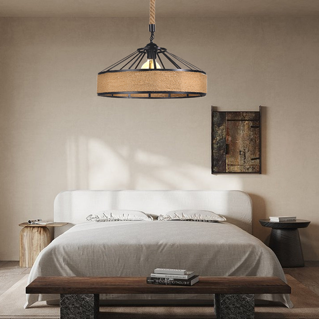 (Q)Creative Rope Vine Yurt Lampshade Pendant Light, Industrial Retro Vine Lamp Pendant Light, Suitable for Kitchen Islands and Living Rooms