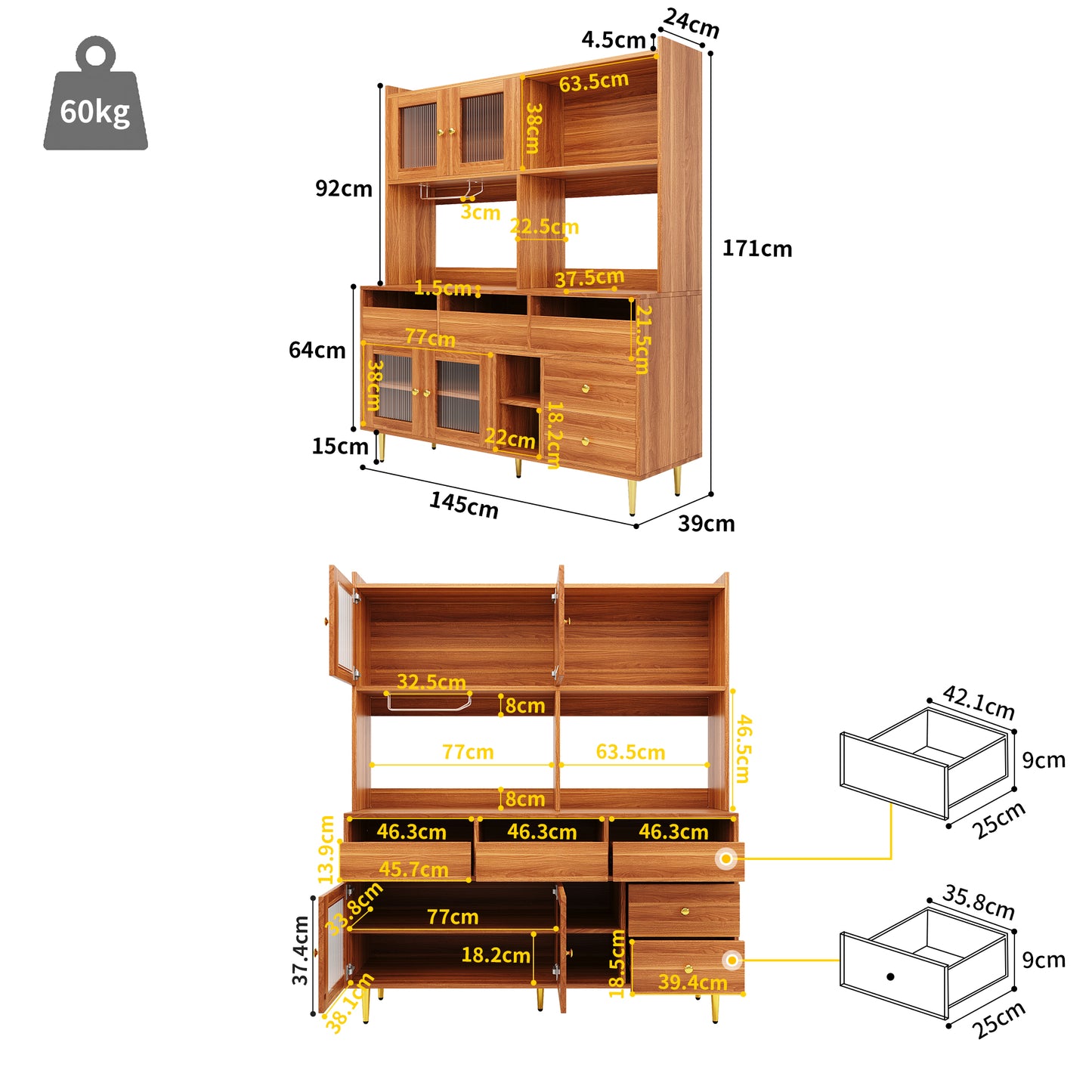 Restaurant Tall Cabinet with Changhong Glass Door, Wine Glass Rack, and Multi-Layer Storage (145x39x171cm)