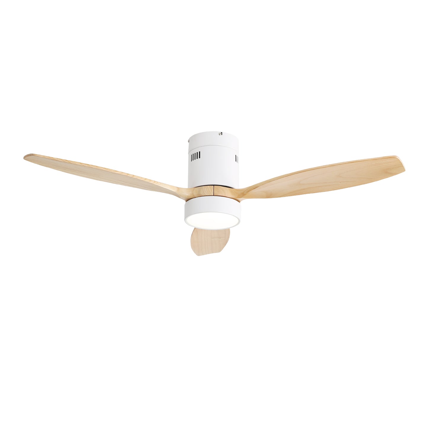 52" Flush Mount Ceiling Fan with DC Motor, 3 Solid Wood Blades, Noiseless Reversible Motor, Remote Control & Light