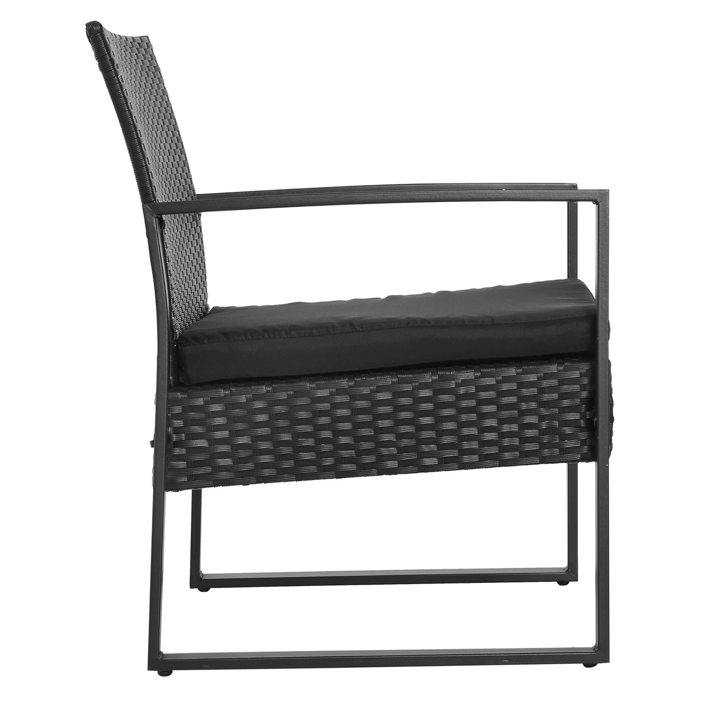 Polyrattan garden set, balcony furniture set with cushions, black, weatherproof, contemporary style, for patio and garden