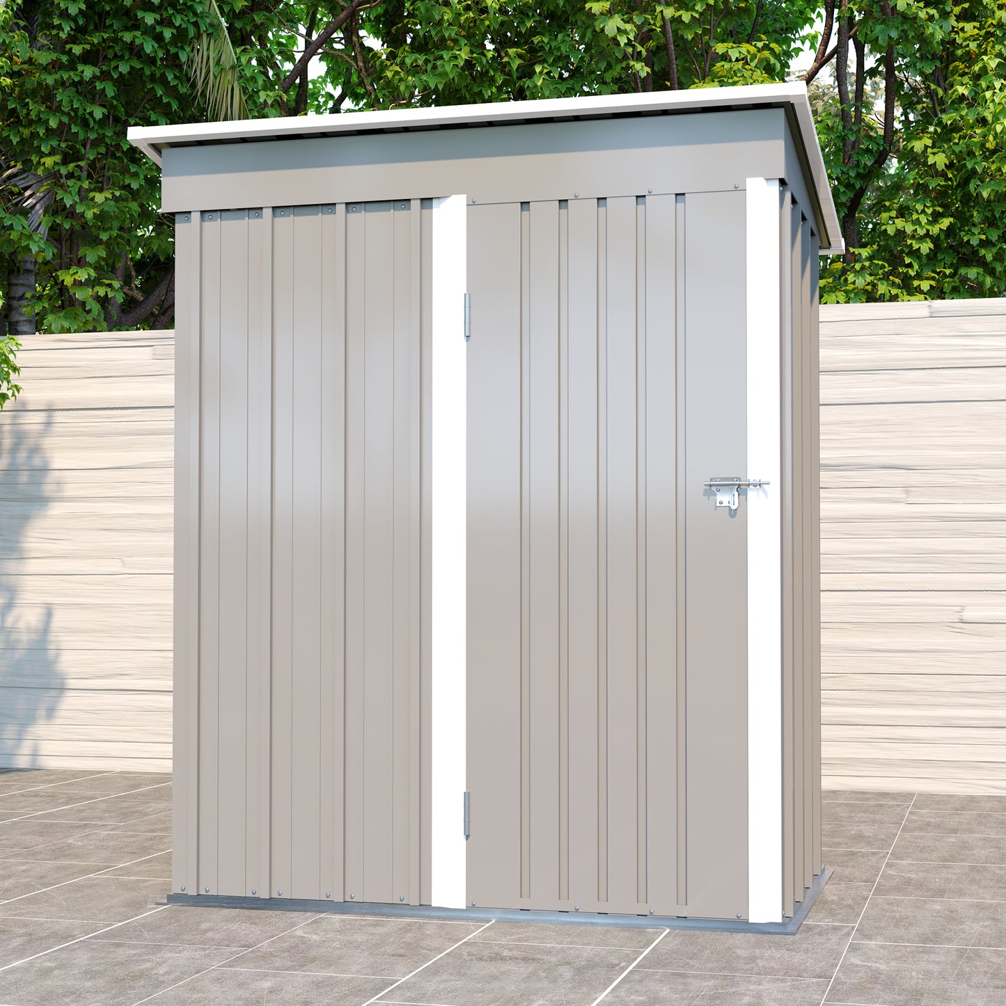 Gray Large Metal Tool Shed with Sloping Roof, Lockable Door, 155x86x180cm for Garden, Terrace & Lawn
