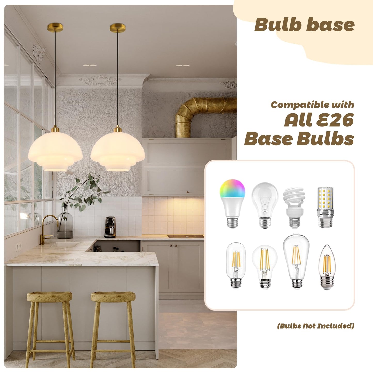 (Y)Kitchen Island Pendant Light Fixture Gold Modern Ceiling Suspension Lighting White Glass Shade Scandinavian Style Adjustable Pendant for Dining Room Bedroom Hallway